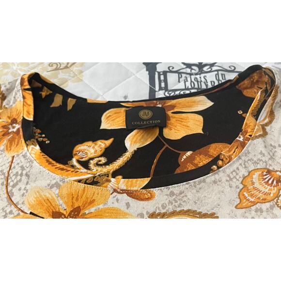 JM CCOLLECTION LONG SLV PULL-OVER RND NECK TOP, WOMENS, XL, BLACK, YELLOW FLORAL - Picture 2 of 12